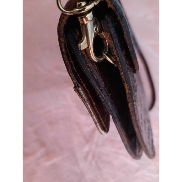 vintage Italian Leather Handbag Bag Brown Faux Croc Embossed Suede Top Handle - Picture 6 of 12